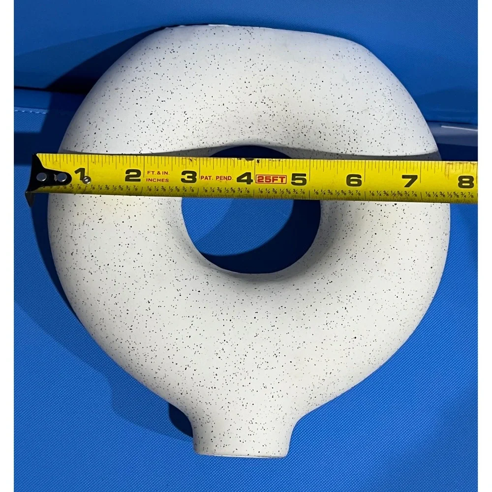 Modern White Speckled Ceramic Donut Vase Minimalist Circular Sculptural Decor 8